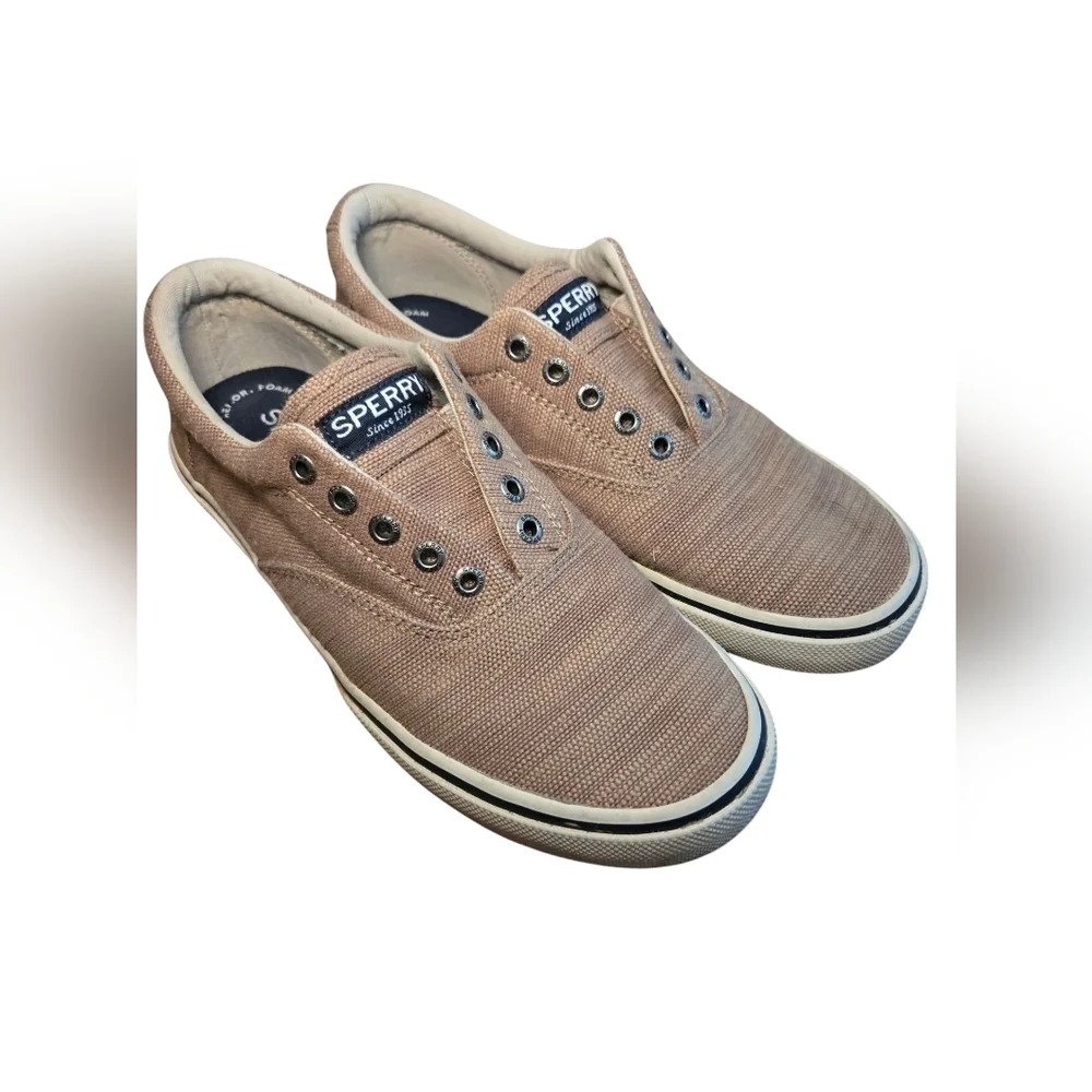 Sperry Topsider Tan Canvas Men's Boat Shoes Size 8 No Laces